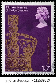 UNITED KINGDOM - CIRCA 1978: British Postage Stamp Celebrating The 25th Anniversary Of The Coronation Of Queen Elizabeth 2nd, Showing The Imperial State Crown, Circa 1978