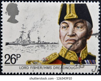 UNITED KINGDOM - CIRCA 1982: A Stamp Printed In Great Britain Shows Lord Fisher And HMS Dreadnought, Circa 1982