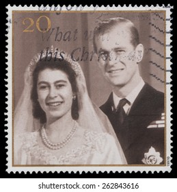 UNITED KINGDOM - CIRCA 1997: A Stamp Printed In Great Britain Shows Queen Elizabeth II And Prince Philip On The Day Of The Wedding, Circa 1997