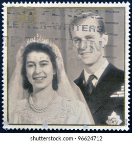 UNITED KINGDOM - CIRCA 1997: A Stamp Printed In Great Britain Shows Queen Elizabeth II And Prince Philip On The Day Of The Wedding, Circa 1997