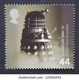 UNITED KINGDOM Ã¢Â?Â? CIRCA 1999: postage stamp printed in United Kingdom showing an image of the british science fiction television program Doctor Who, circa 1999.