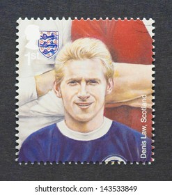 UNITED KINGDOM - CIRCA 2013: A Postage Stamp Printed In United Kingdom Showing An Image Of Denis Law Soccer Player, Circa 2013.