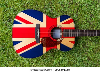 United Kingdom  Flag Motif Painted On Wooden Steel String Acoustic Guitar