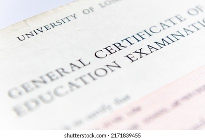 A United Kingdom General Certificate Of Education Examination Issued For Passes Of Ordinary And Advance Level Studies Of Secondary Education.