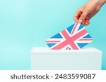 United kingdom general election, ballot box, flag of UK, citizens of Great Britain and Northern Ireland voting Members of Parliament to the House of Commons 