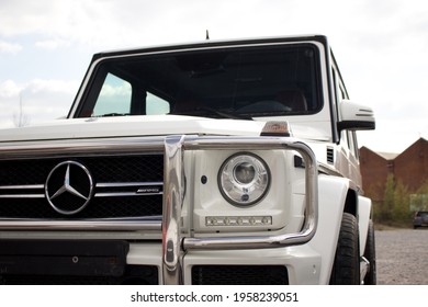 United Kingdom, Manchester April 2021. The Front Of A 2013 Mercedes Benz G63 AMG W463 With Chrome Trim