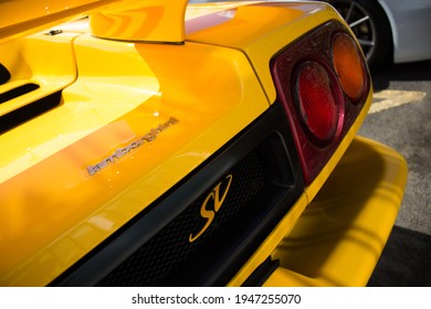 United Kingdom, Manchester March 2021.The Model Designation Badge On Rear Of The 1999 Lamborghini Diablo SV 