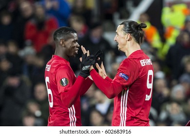 UNITED KINGDOM, MANCHESTER - November 24th 2016:  Paul Pogba (left) And Zlatan Ibrahimovic (right) Celebrating During The UEFA Europa League Match Manchester United - Feyenoord