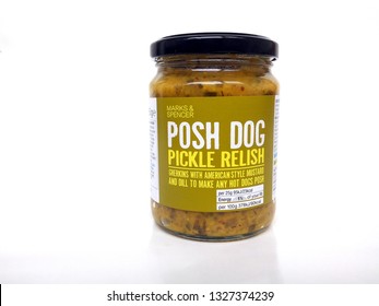 UNITED KINGDOM - MARCH 2, 2019: Jar Of Marks And Spencer Posh Dog Pickle Relish With Gherkins, Mustard And Dill. 