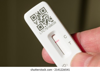 UNITED KINGDOM - March 26, 2022. Man Holding A Lateral Flow Test Strip (LFT Or LFD) With Negative Result In Hand, Covid (COVID-19) Testing, UK