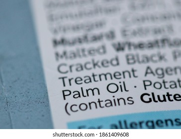 United Kingdom - November 25 2020: Food Labelling On A Pack Of Sandwiches Showing Ingredients Such As Palm Oil Which Is Linked To Tropical Rainforest, Habitat Destruction In South East Asia