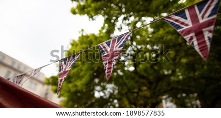 United Kingdom triangle flags hanging on a line