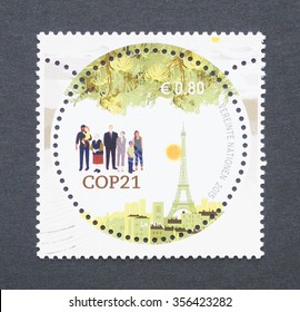 UNITED NATIONS - CIRCA 2015: A Postage Stamp Printed In United Nations Commemorative Of The 2015 United Nations Climate Change Conference, Circa 2015. 