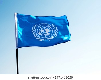 United Nations flag waving in the wind