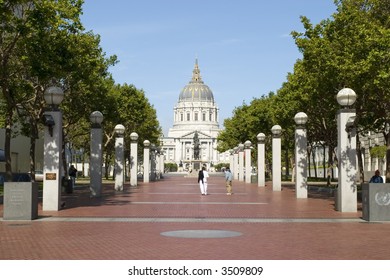 United Nations Plaza With City Hall In The Background, San Francisco California