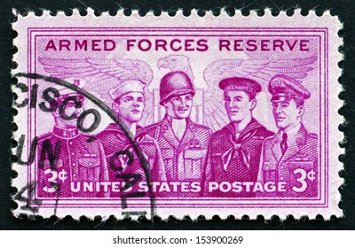 UNITED STATES OF AMERICA - CIRCA 1955: A Stamp Printed In The USA Shows Marine, Coast Guard, Army, Navy And Air Force Personnel, Armed Forces Reserve, Circa 1955