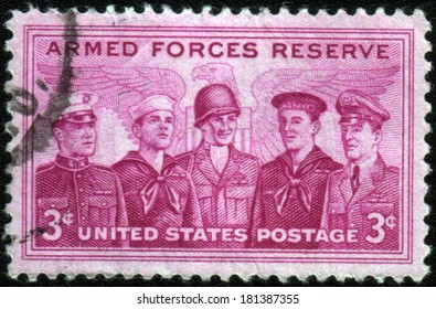 UNITED STATES OF AMERICA - CIRCA 1955: A Stamp Printed In The USA Shows Marine, Coast Guard, Army, Navy And Air Force Personnel, Armed Forces Reserve, Circa 1955