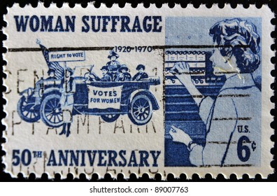 UNITED STATES OF AMERICA - CIRCA 1970: A Stamp Printed In The USA Commemorating The 50th Anniversary Of Women's Suffrage, Circa 1970