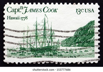 UNITED STATES OF AMERICA - CIRCA 1978: A Stamp Printed In The USA Shows Resolution And Discovery, Painting By John Webber, Captain James Cook, Circa 1978