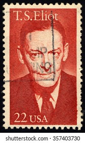 UNITED STATES OF AMERICA - CIRCA 1986: A Stamp Printed In USA Shows Portrait Of An American Poet T. S. Eliot, Circa 1986