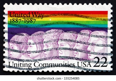 UNITED STATES OF AMERICA - CIRCA 1987: A Stamp Printed In The USA Shows Six Profiles, United Way Centenary, Circa 1987