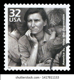 UNITED STATES OF AMERICA - CIRCA 1998: A Postage Stamp Printed In USA Showing An Image Of A Mother With Her Children During The Great Depression, Circa 1998. 