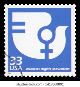 UNITED STATES OF AMERICA - CIRCA 1999: A Postage Stamp Printed In USA Showing An Image Of The Womens Right Movement, Circa 1999.