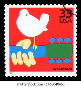 UNITED STATES OF AMERICA - CIRCA 1999: Stamp Printed In USA Dedicated To Celebrate The Century 1960s, Shows Woodstock, Circa 1999.