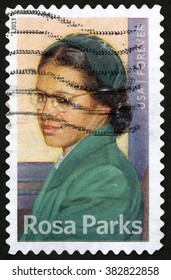 UNITED STATES OF AMERICA - CIRCA 2013: forever post stamp printed in USA shows Rosa Parks (1913-2005), African American civil rights activist, Scott 4742 black green, circa 2013