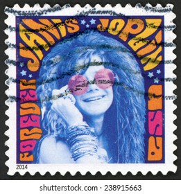 UNITED STATES OF AMERICA - CIRCA 2014: forever stamp printed in USA (US) shows music icon Janis Joplin; psychedelic soul; singer; Woodstock festival; Rock & Roll hall of fame; Scott 4916, circa 2014