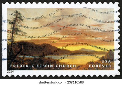 UNITED STATES OF AMERICA - CIRCA 2014: Forever Post Stamp Printed In US Shows Sunset By Frederic Edwin Church; Hudson River School Paintings; Scott 4919; Circa 2014