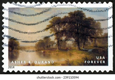 UNITED STATES OF AMERICA - CIRCA 2014: Forever Post Stamp Printed In US Shows Summer Afternoon By Asher B. Durand; Hudson River School Paintings; Scott 4918; Circa 2014