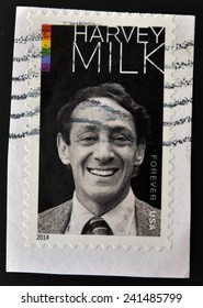 UNITED STATES OF AMERICA - CIRCA 2014: Stamp Printed In USA Shows Harvey Milk Gay Rights Advocate Awarded Presidential Medal Of Freedom; Circa 2014 