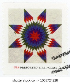 UNITED STATES OF AMERICA - CIRCA 2016: Presorted First Class Stamp Printed In USA (US) Shows Lone Star Quilt Pattern; Colorful Eight Point Star; Scott 5099, Circa 2016