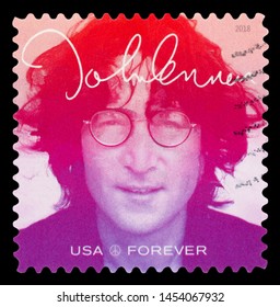 UNITED STATES OF AMERICA - CIRCA 2018: A Stamp Printed In USA Shows John Winston Ono Lennon (1940-1980), Series Music Icons, Forever, 2018.