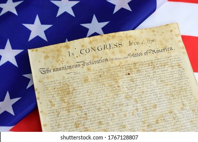 United States of America Declaration of Independence with Betsy Ross flag on the background. - Powered by Shutterstock