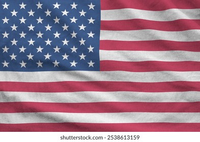 United States of America flag depicted on folded wavy fabric of old cloth close up - Powered by Shutterstock