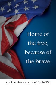 A United States of America flag draped as a border with blue background and Memorial Day text added. Vertical composition