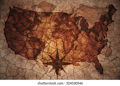 United States Of America Map On Vintage Crack Paper Background