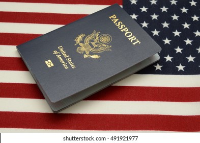 United States Of America Passport On Us Flag Background