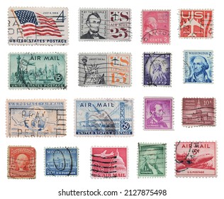 United States of America postage stamps isolated on a white background. - Shutterstock ID 2127875498
