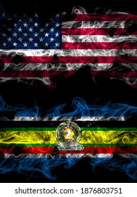 United States Of America, America, US, USA, American Vs East African Community Smoky Mystic Flags Placed Side By Side. Thick Colored Silky Abstract Smoke Flags