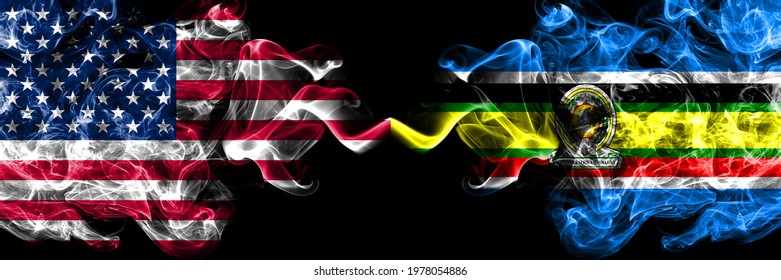 United States Of America, America, US, USA, American Vs East African Community, Africa Smoky Mystic Flags Placed Side By Side.