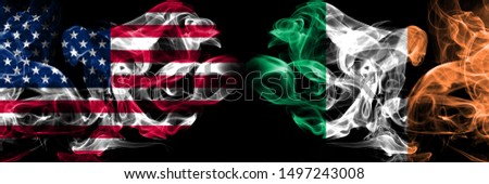 United States of America, USA vs Ireland, Irish background abstract concept peace smokes flags.