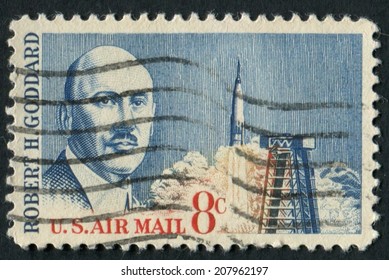 United States Of America-Circa 1964: A Stamp Honoring Robert H Goddard, The Father Of The Modern Rocket.