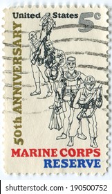 United States Of American-Circa 1966: A Stamp Commemorating The 50th Anniversary Of The US Marine Corps Reserve.