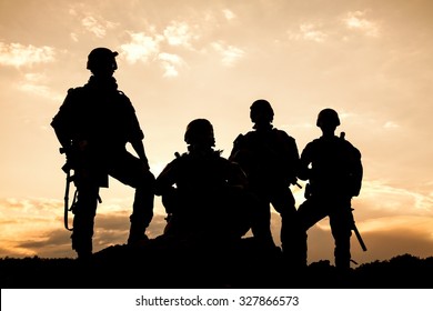 United States Army rangers on the sunset