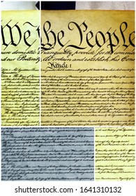 United States Bill Of Rights Preamble To The Constitution And American Flag