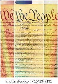 United States Bill Of Rights Preamble To The Constitution And American Flag