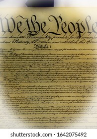 United States Bill Of Rights Preamble To The Constitution And American Flag